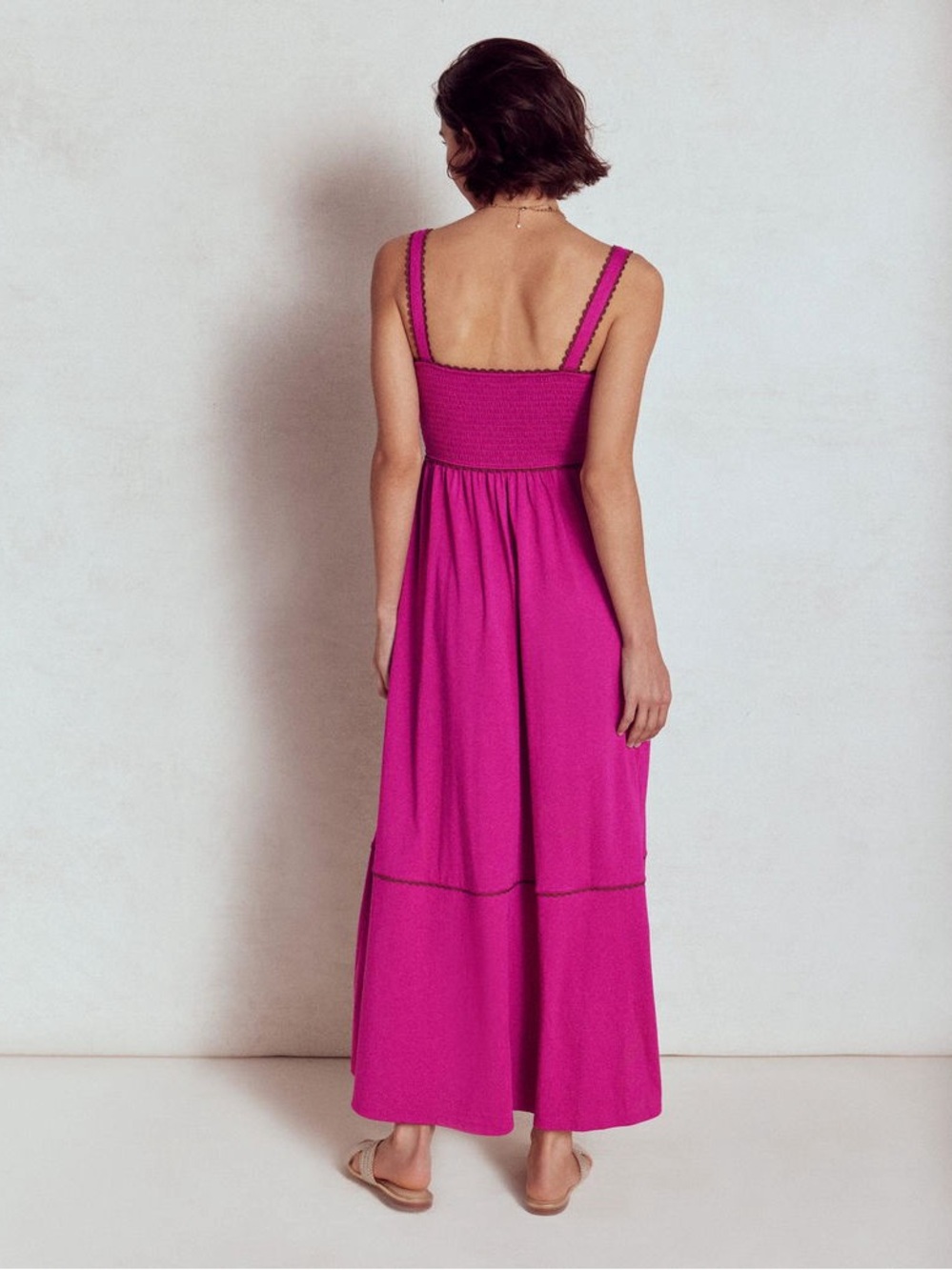Boden Smocked Dark Pink Detailed Trim Maxi Dress - Size 8 - Picture 2 of 10